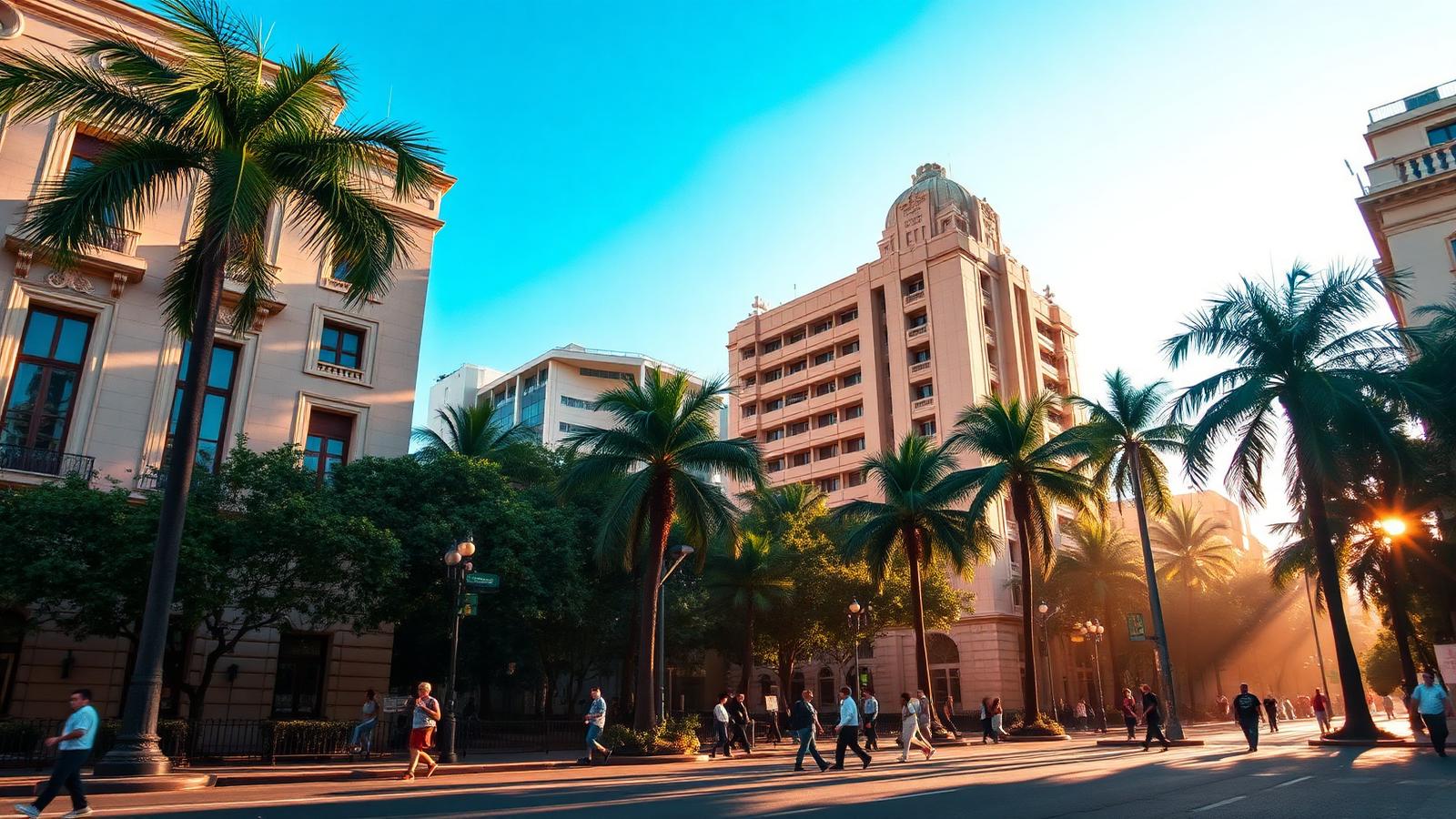 Art deco buildings and palm trees around Parque Mexico in the Condesa neighborhood of Mexico City