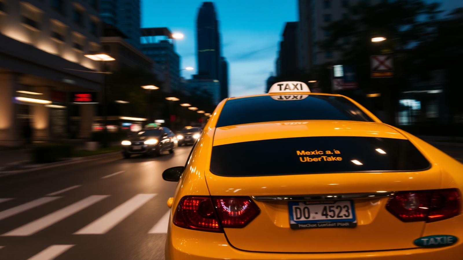 Mexico City taxi and rideshare traffic on a Condesa street at dusk, illustrating safe transportation options